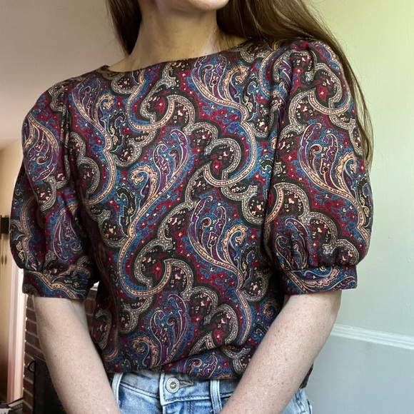 Vintage Tops - Vintage XSP Paisley Patterned Puff Sleeve Short Sleeve Blouse Cottagecore